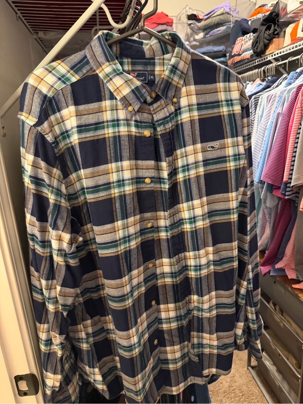 Vineyard Vines Navy, Green & Cream Plaid Button-Down Shirt
